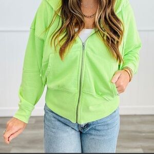 NWT MONO B LIME GREEN ZIP HOODIE